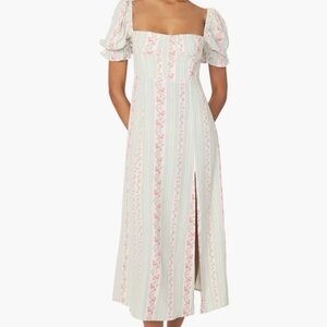 WeWoreWhat Floral Victorian Puff Sleeve Rose Midi Dress Sweetheart size 2